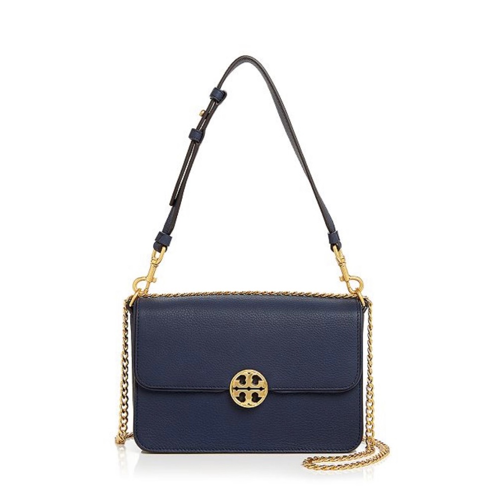 EUC Tory Burch Chelsea Black Leather Convertible Shoulder Bag